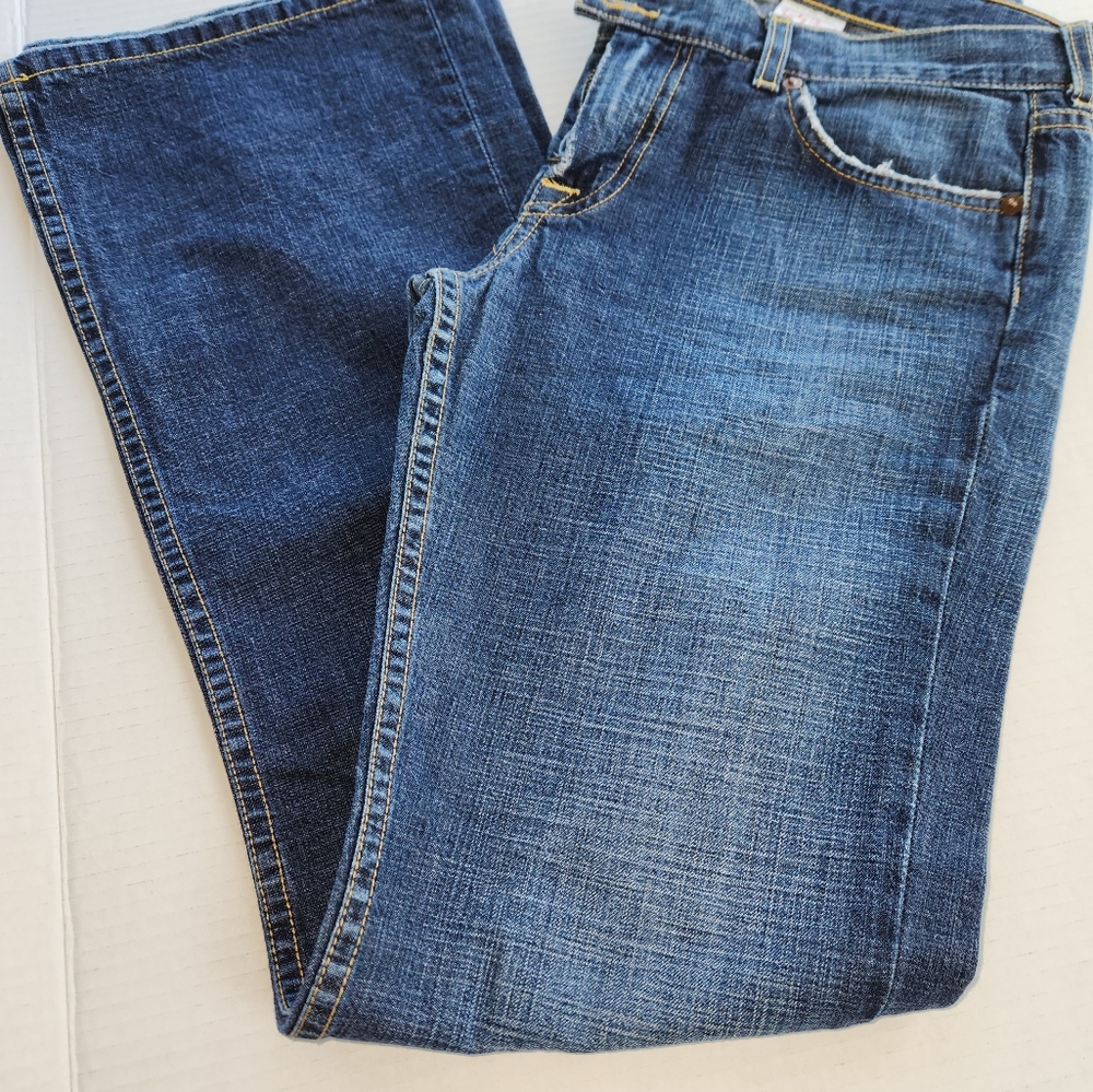Lucky Brand Jeans Dungarees, Sz 8 / 29" Reg, Washed Blue, Double Button, USA